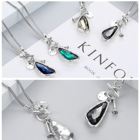 Long Gray Beveled Pendant Necklace - Picture 5 of 7